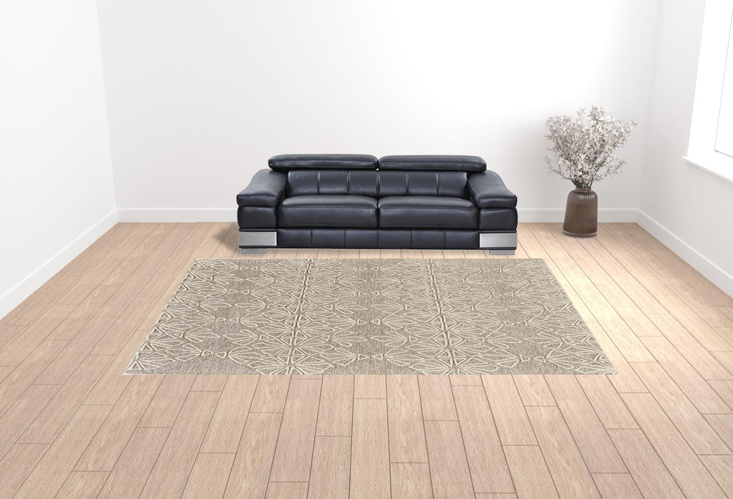 9.5' x 13.5' Wool Geometric Tufted Handmade Stain Resistant Area Rug - Tan And Ivory