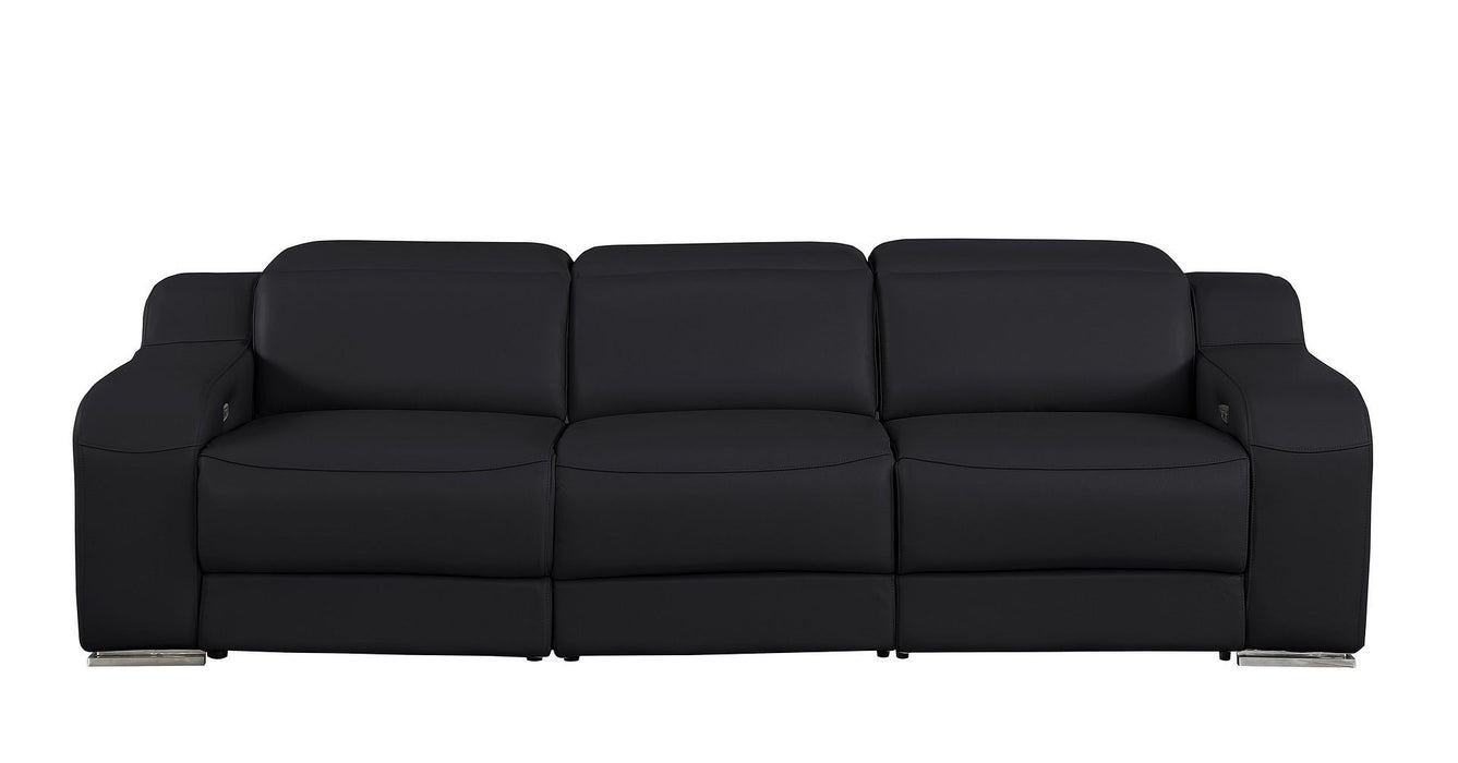 103" Italian Leather Reclining USB Sofa - Black