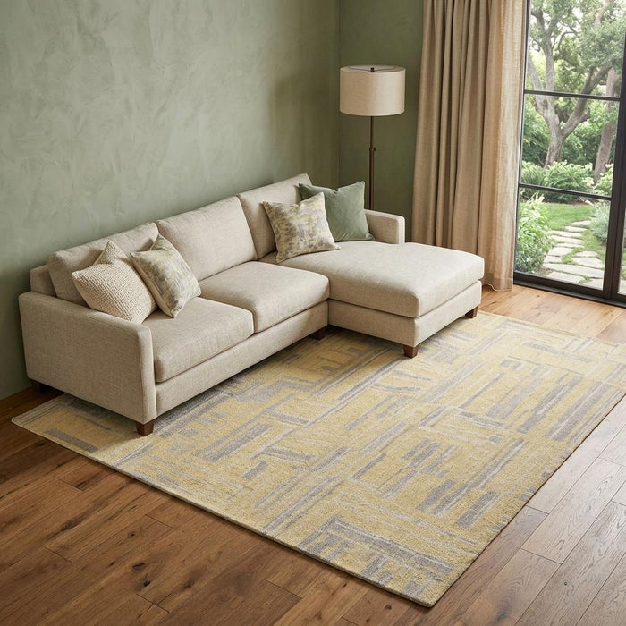 9' X 13' Wool Abstract Hand Knotted Area Rug (744439) - Gold / Gray