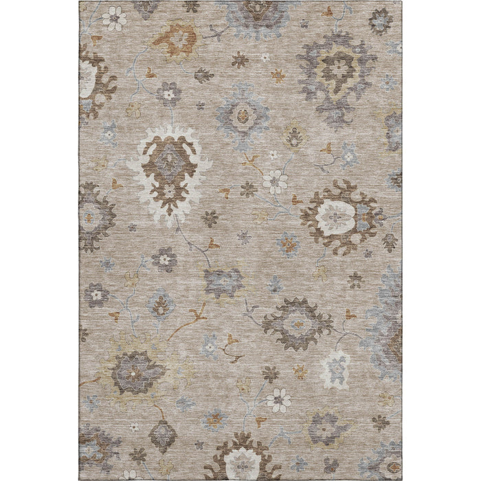 10' X 14' Floral Medallion Washable Area Rug With UV Protection - Taupe