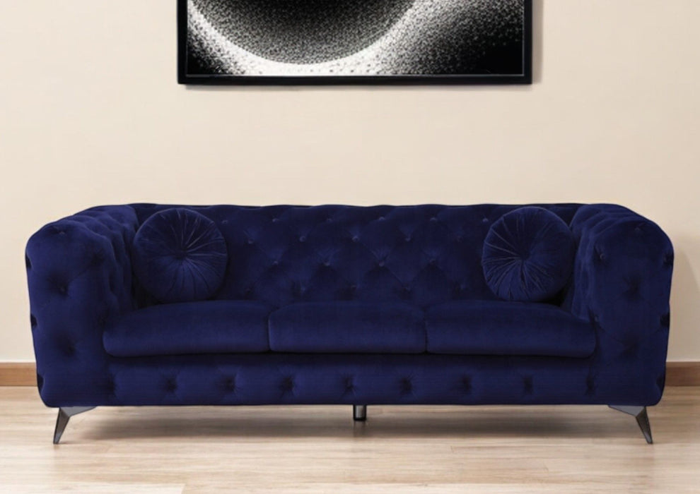 Velvet Sofa & Silver Legs - Blue