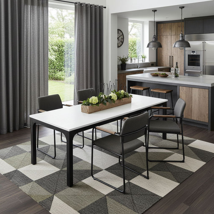 Wood Iron Dining Table - White / Black