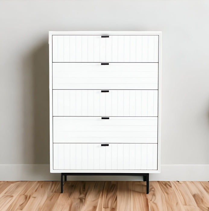 Solid Wooden Five Drawer Chest - White