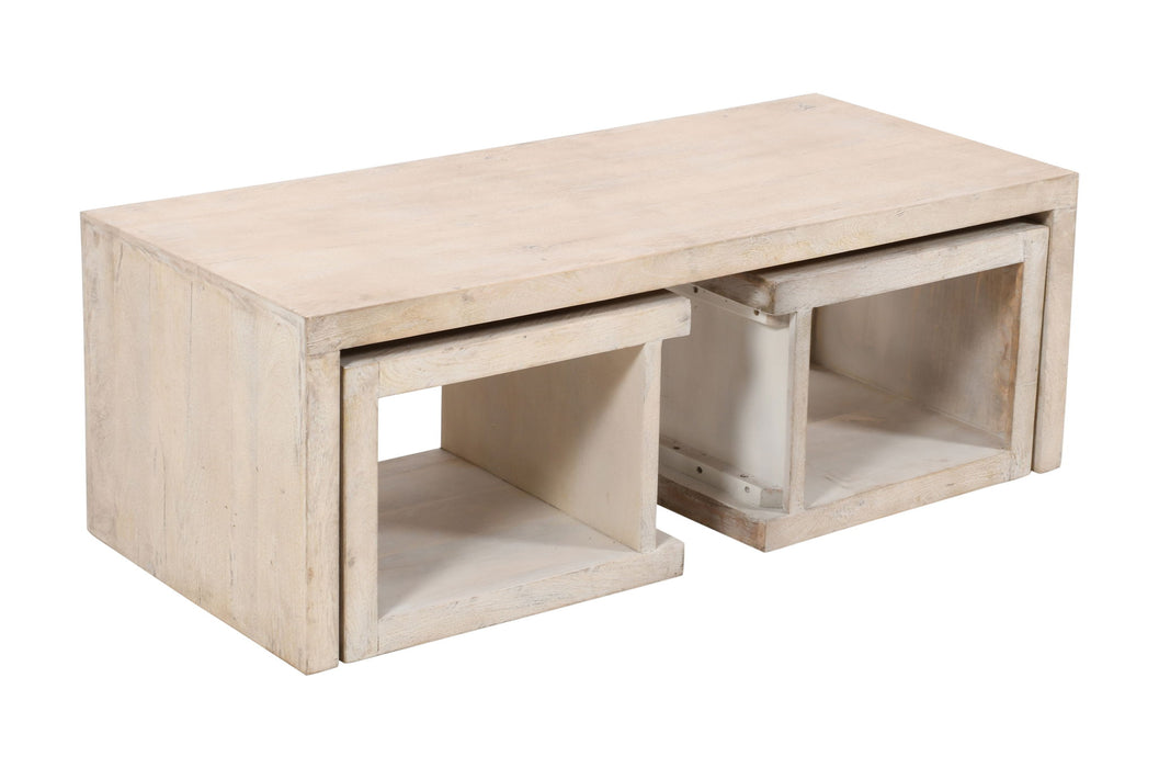 3 Piece Solid Wood Distressed Sled Coffee And End Tables Set - Natural