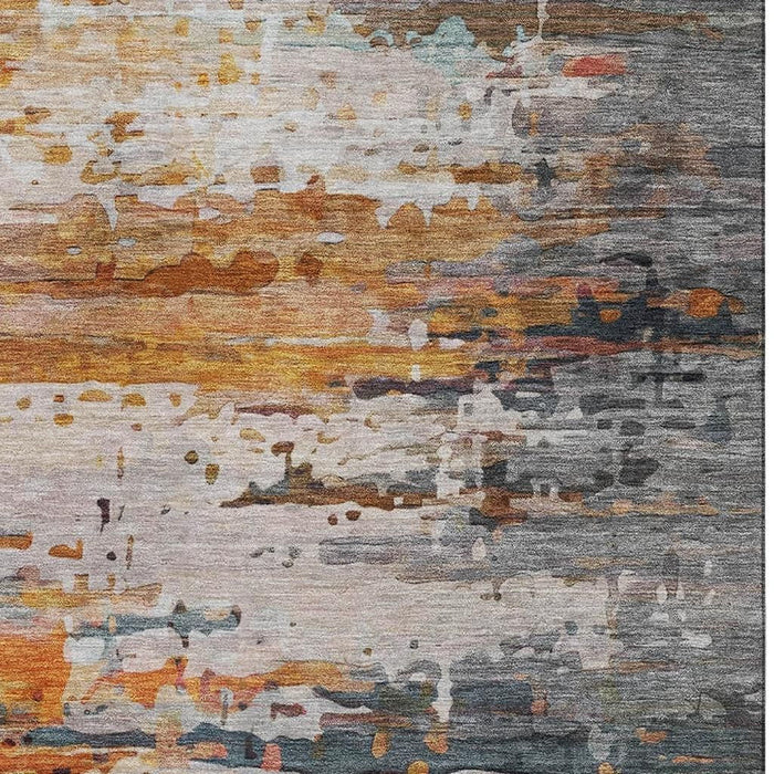 10' X 14' Abstract Washable Area Rug With UV Protection (715435) - Terra Cotta / Beige