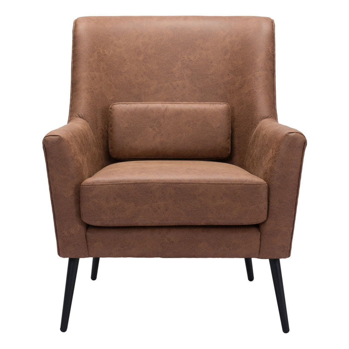 Faux Leather Arm Chair And Toss Pillow - Brown And Black