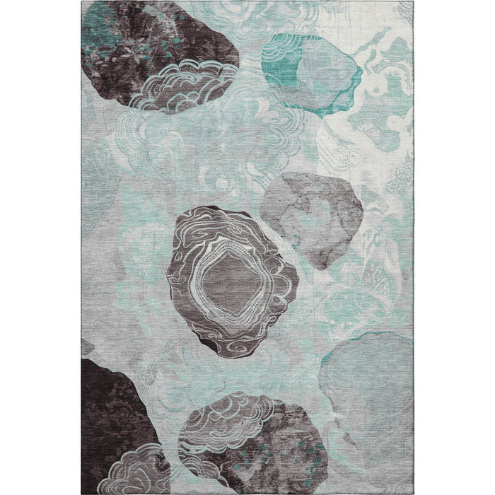 10' X 14' Geometric Washable Area Rug With UV Protection (697212) - Teal / Charcoal / Ivory