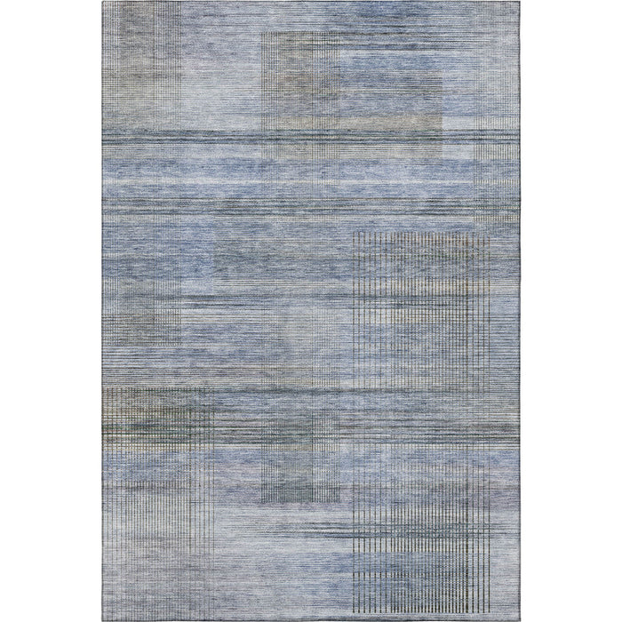 10' X 14' Striped Washable Area Rug With UV Protection - Blue And Gray
