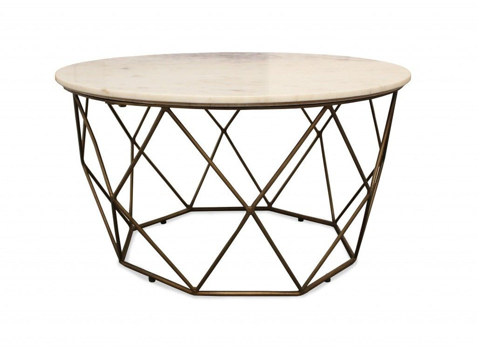 Round Mable And Iron Geometric Coffee Table - Beige