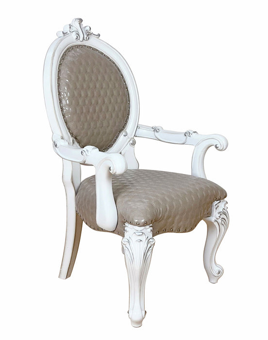 Upholstered Faux Leather Solid Wood King Louis Back Dining Arm Chairs (Set of 2) - Gray