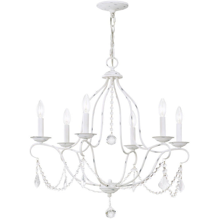 Six Light Dimmable Chandelier With Shades - Antiqued White