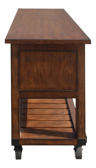 58" Rustic Rolling Kitchen Cart With Storage - Dark Brown