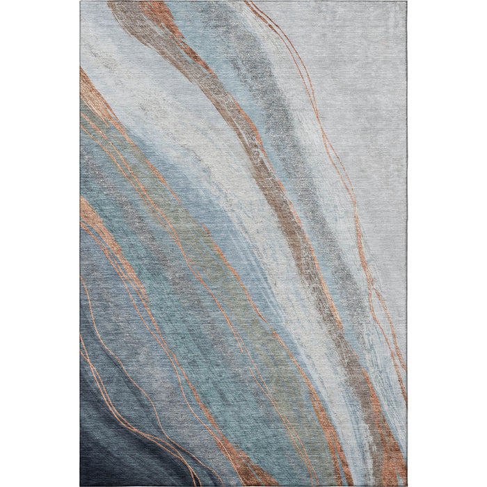 10' X 14' Abstract Washable Area Rug With UV Protection (715489) - Blue / Copper