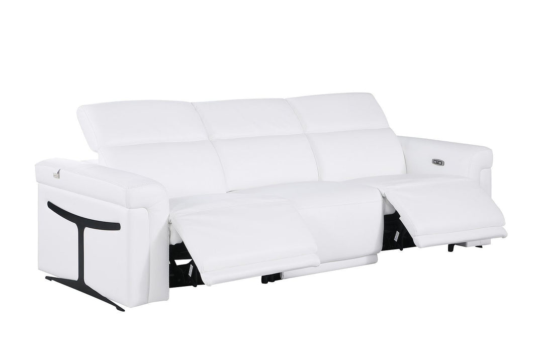 Top Grain Leather Reclining Metal USB Sofa (720361) - White