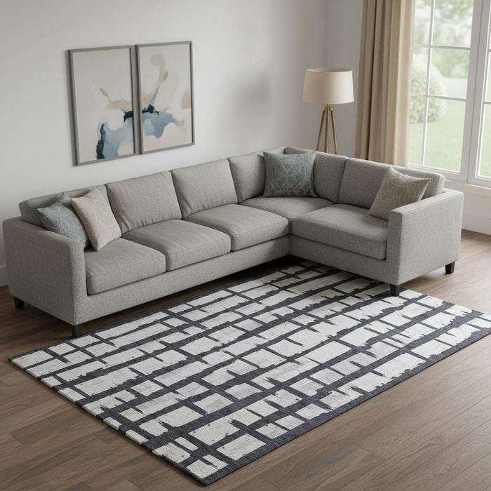 10' X 14' Striped Washable Area Rug With UV Protection (669348) - Black / Silver