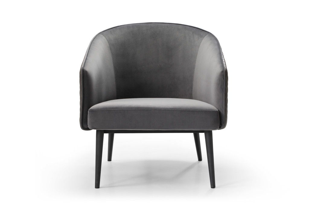 Tufted Velvet Faux Leather Metal Lounge Chair - Gray