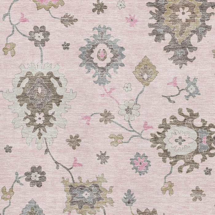 10' X 14' Floral Medallion Washable Area Rug With UV Protection - Pink