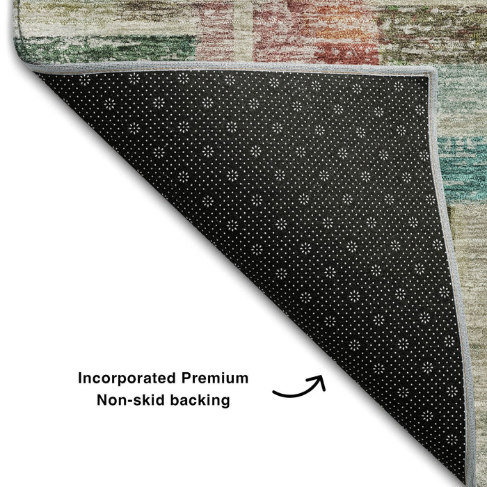 10' X 14' Striped Washable Area Rug With UV Protection (684082) - Rust / Orange / Green / Teal