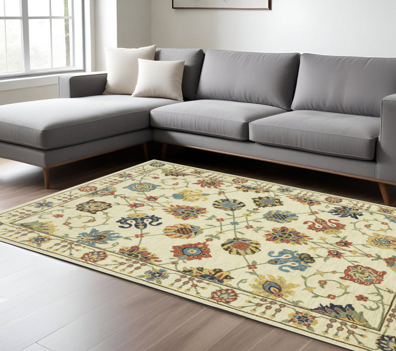 7' X 10' Traditional Oriental Area Rug With Fringe - Ivory