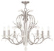 HomeRoots 28-inch nickel and clear glass chandelier with eight lights and shades, featuring a modern metal design.