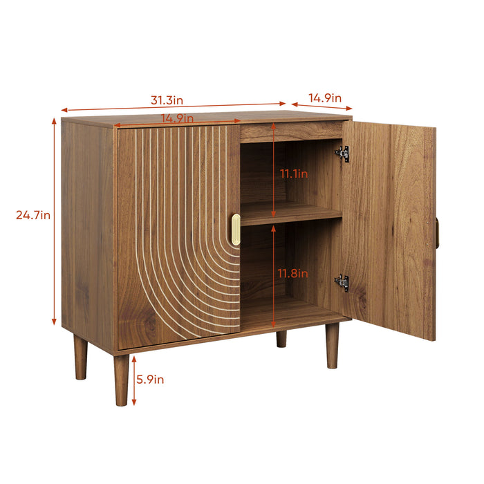 Giga brown sideboard buffet cabinet with line groove design, storage, and multifunctional use in living room, entryway, or kitchen.