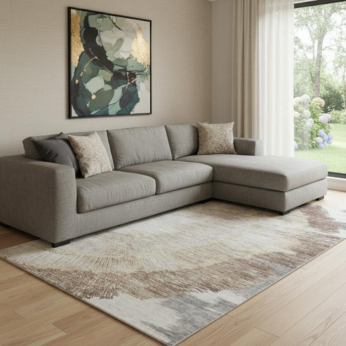 10' X 14' Woodland Lodge Washable Area Rug With UV Protection (653749) - Brown / Ivory / Gray