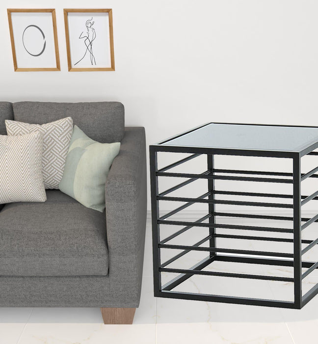 Contemporary Glass Square End Table - Black And Metal