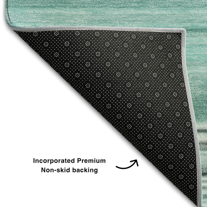10' X 14' Striped Washable Area Rug With UV Protection (647692) - Aqua / Ivory