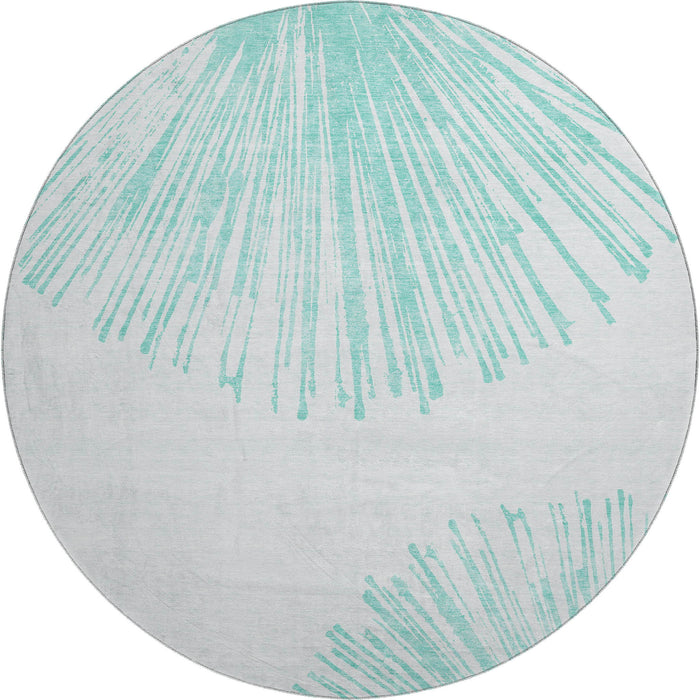 8' Abstract Washable Round Rug With UV Protection (653557) - Teal / Ivory