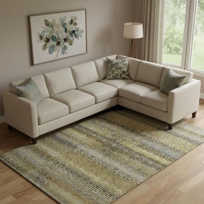 10' X 14' Striped Washable Area Rug With UV Protection (715123) - Wheat / Brown