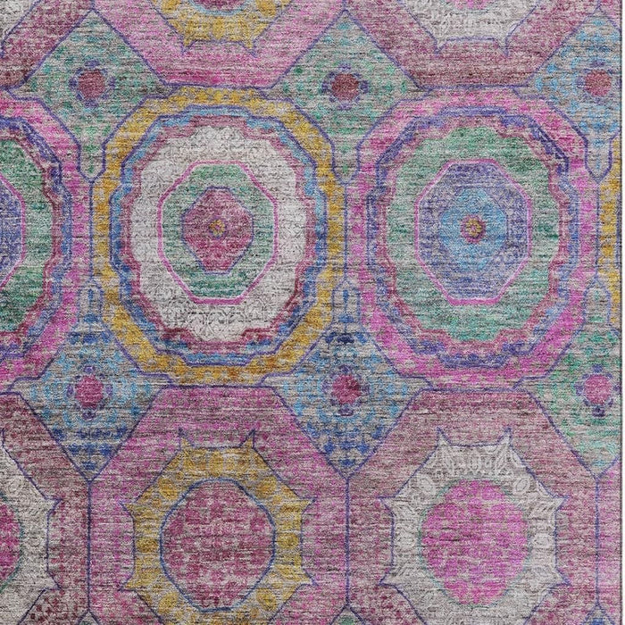 10' X 14' Geometric Washable Area Rug With UV Protection (716503) - Pink / Blue