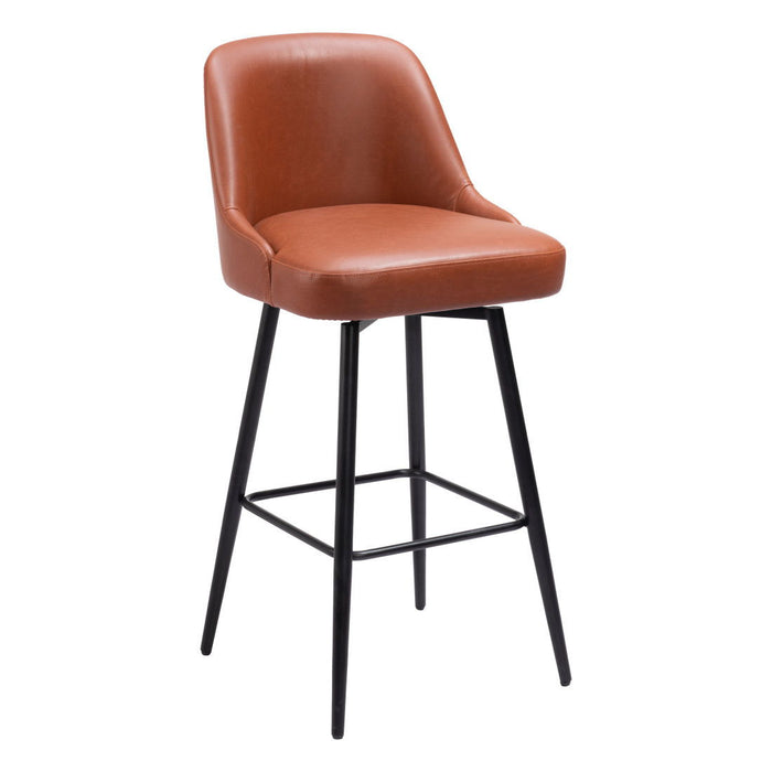 Faux Leather And Steel Bar Height Swivel Bar Chair - Brown And Black