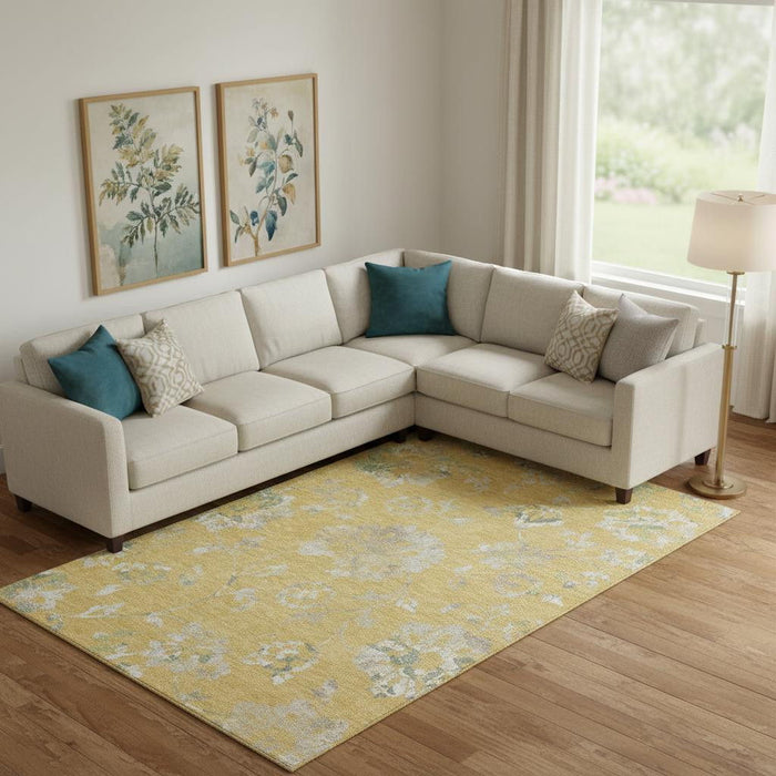 10' X 14' Floral Washable Area Rug With UV Protection (667909) - Gold / Silver