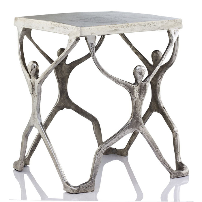 Aluminum Square End Table - Silver And Antiqued White