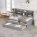Giga captain bed with built-in bookshelves, three storage drawers, and trundle, showcasing a modern wooden design with mattress and bedding