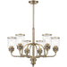Antiqued brass six-light metal chandelier with clear shades and dimmable feature, modern lighting fixture by HomeRoots