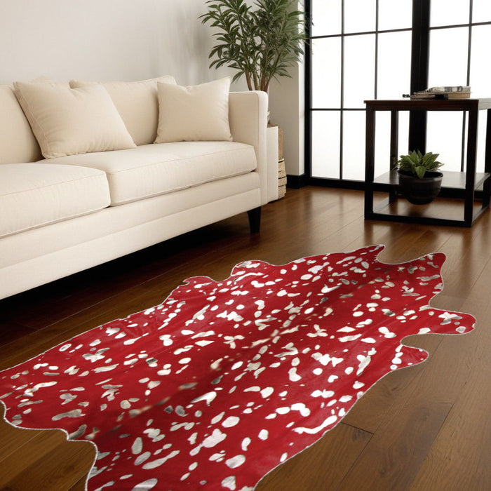 72" x 84" Cowhide - Area Rug - Red And Silver