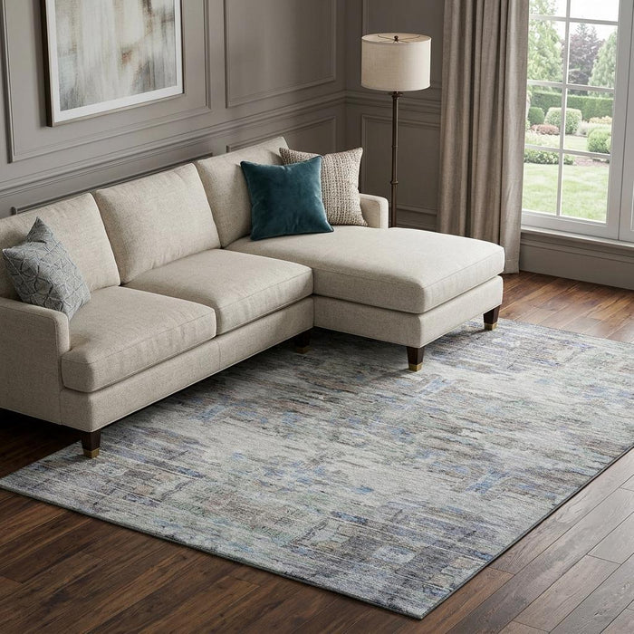 10' X 14' Abstract Washable Area Rug With UV Protection (684666) - Taupe / Blue / Gray