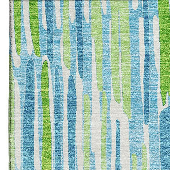 10' X 14' Abstract Washable Area Rug With UV Protection - Aqua