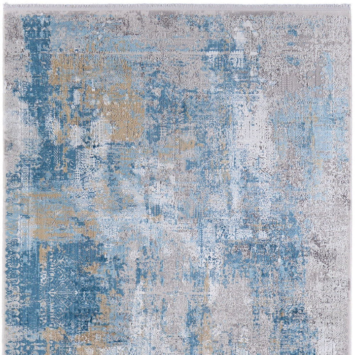 12' X 18' Abstract Power Loom Area Rug With Fringe - Blue