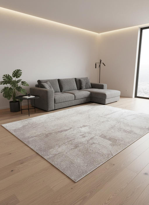 8' Abstract Washable Round Rug With UV Protection (610035) - Gray / White