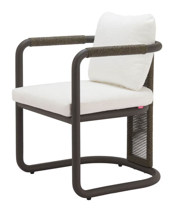 Slipcovered Upholstery Aluminum Dining Arm Chairs (Set of 2) - Ivory / Black
