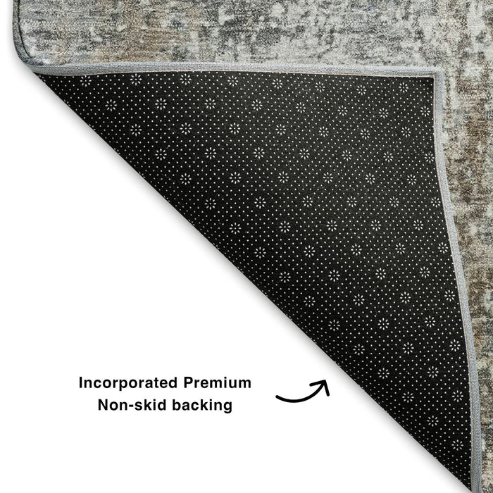 10' X 14' Abstract Washable Area Rug With UV Protection (700679) - Brown / Ivory