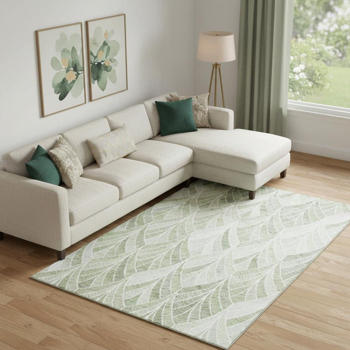 8' X 10' Geometric Washable Area Rug With UV Protection (667621) - Sage / Ivory