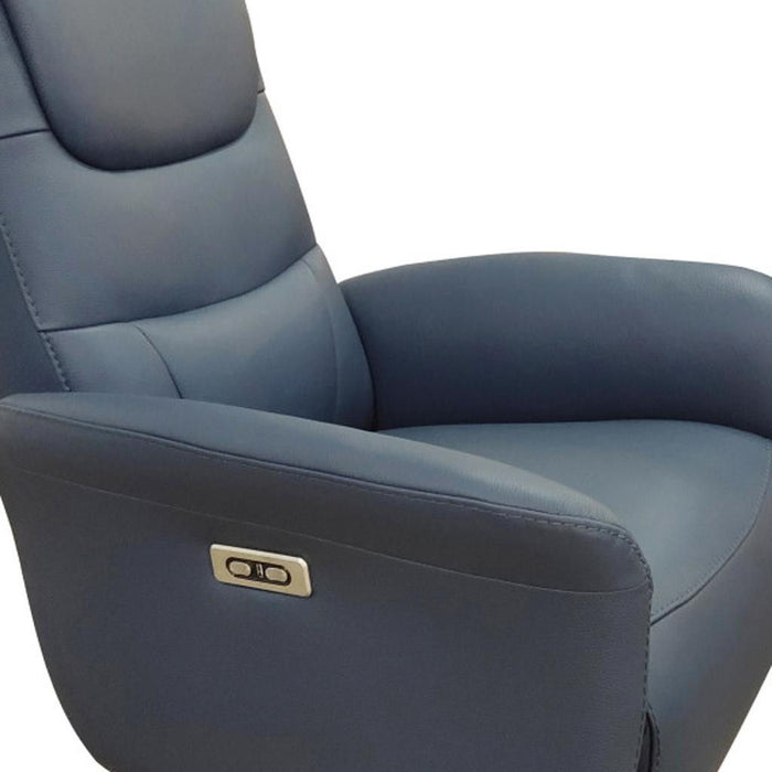 Tufted Genuine Leather Power Swivel Recliner (730554) - Navy Blue