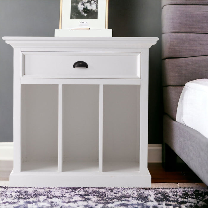 Wood Nightstand With Dividers - Distressed White