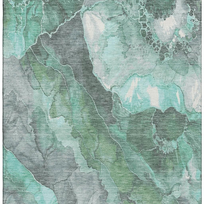 10' X 14' Floral Washable Area Rug With UV Protection (701401) - Teal / Gray / Ivory