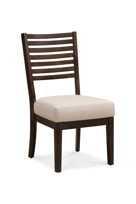 Upholstered Linen Slat Back Dining Side Chairs (Set of 2) - Ivory / Dark Brown