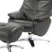 Black genuine leather tufted recliner and ottoman by HomeRoots, featuring manual reclining mechanism and plush cushioning.