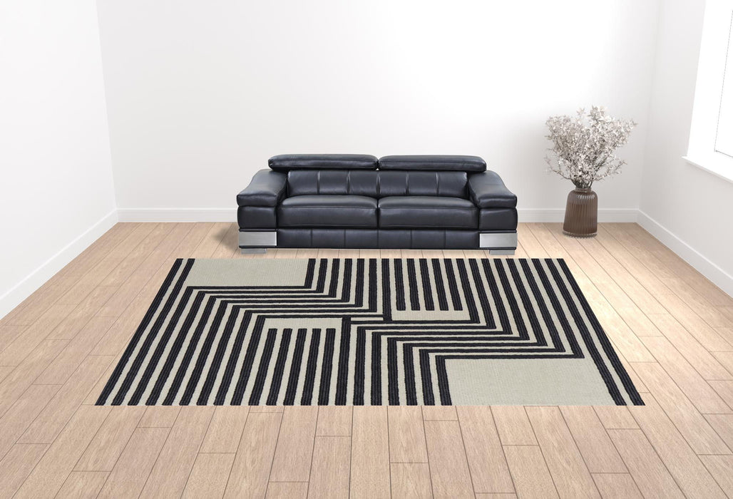 12' x 15' Wool Abstract Tufted Handmade Area Rug - Gray Ivory And Black